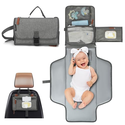 Image of Happy Nest Portable Changing Pad for Baby - Memory Foam Diaper Changing Mat with Wipes Pocket, Waterproof PEVA & Easy Clean - Compact Fold, Stroller & Shoulder Strap - Travel Diaper Clutch for Newborn