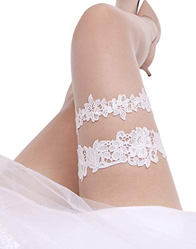 Wedding Garters For Bride Garter Set For Bride Wedding Garter Belts Lace Bridal Garter 2 Piece Plus Size (White, L) #TOP7