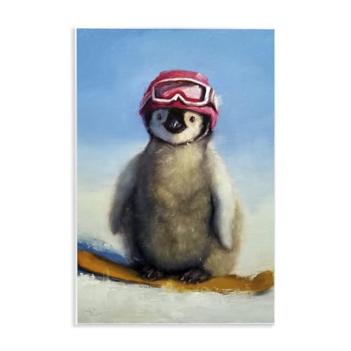 Stupell Industries Snowy Penguin Chick Snowboarding Sports Red Goggles, Design by Lucia Heffernan