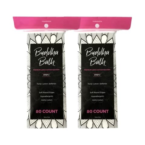 BUDDHA BATH Extra Large Premium Natural Pure Cotton Squares - Hypoallergenic - No Fillers - Lint Free - Soft Gentle - Face Toners - All Skin (160 Count) Step 2 Cover