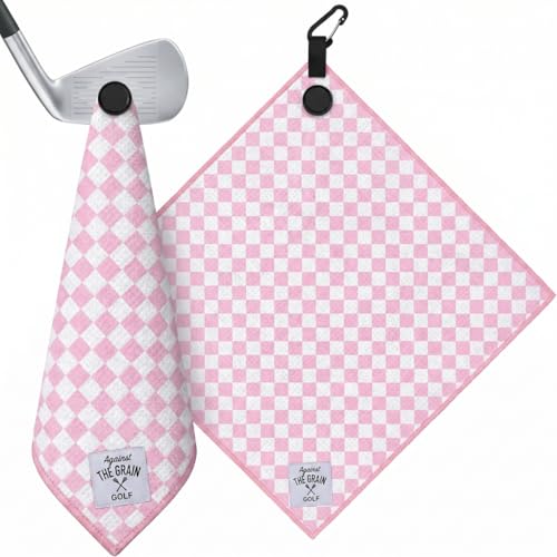 Pink Magnetic Golf Towel for Golf Bags Green & White Checkered Microfiber Golf Towel with Strong Magnet Clip Soft Absorbent Waffle Weave Quick Dry Golf Towel for Women & Golf Cart Accessories