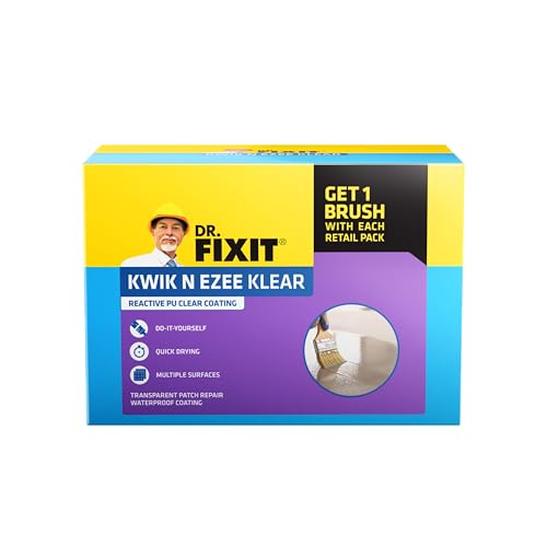Image of Dr. Fixit Kwik N Ezee Klear | 1 Kg with Brush | DIY PU Based Transparent Waterproofing Solution for Cracks in Roof, Walls, Floor, Tile