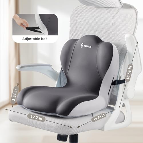 Image of FLORICH Memory Foam Truck Seat Cushion,Car Seat Cushion and Lumbar Support Pillow for Office Chair, Ergonomic Back Support & Sciatica Relief for Long Drives(Slight Grey)