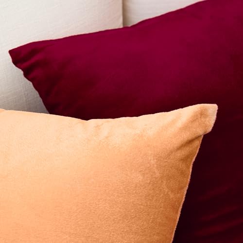 Image of Encasa XO Velvet Throw Pillow Covers 12x20 in (30x50 cm) - Peach - No Inserts, Pack of 2 Cases | Solid Plain Dyed Soft & Smooth, Square Decorative Cushion Covers for Living & Bedroom