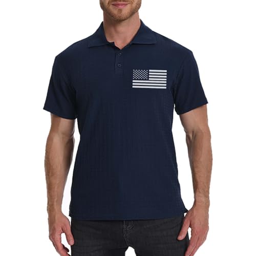 Camisetas polo cortas de algodón para hombre H HYFOL, con tejido texturizado, diseño patriótico estadounidense y estiramiento, para golf y uso casual miniatura 2