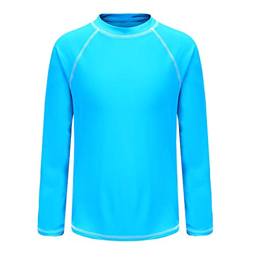 Big Kids Swim Shirt Boys Long Sleeve Rash Guard Shirts Upf 50+/Sun Protetion Solid Color Swimsuits Blue Size 12/10-12 #TOP14