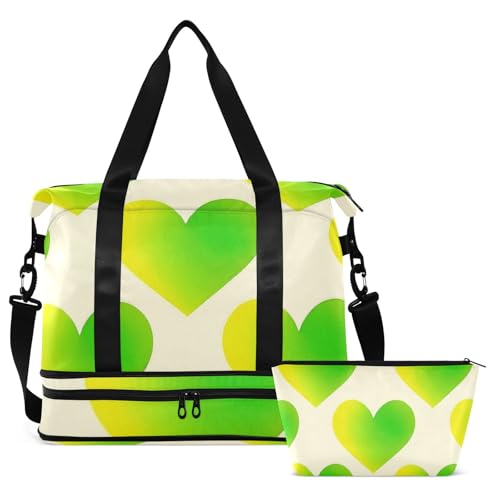 Yellow-green Gradient Valentine Love Large Bag Weekender/Overnight Duffel with Adjustable Strap for Business Trips Large Capacity2