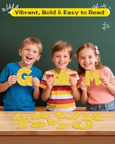 Image of 249 Pcs Glitter Bulletin Board Letters, Numbers and Punctuation 4 Inch | Cut Out Letters for Bulletin Board Decorations, Poster Board Letters Alphabet Cutouts for Classroom Wall Decor (Yellow)
