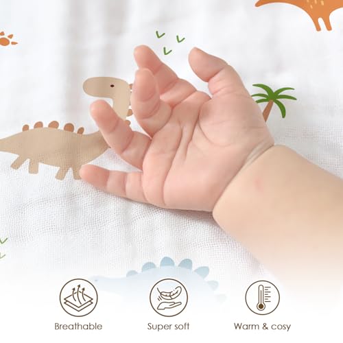 Image of Dinosaur Baby Blankets for Boys, Soft Nursery Minky Blankets with Muslin and Dotted Fleece Back 30x40 inches, Receiving Bed Quilt for Newborn, Infants, Toddlers