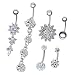 NASAMA 6PCS 14G Stainless Steel Dangle Belly Button Rings for Women Belly Piercing CZ Inlaid (Style1\6pcs)
