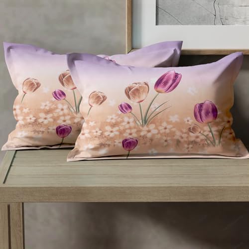 Image of Cloth Fusion Cotton Feel Pillow Covers Set of 2 with Envelope Closure (17X27 Inches, Twilight Tulip)