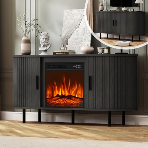 BREEZEHEAT 55'' Mid Century Modern Fluted TV Stand with 18"