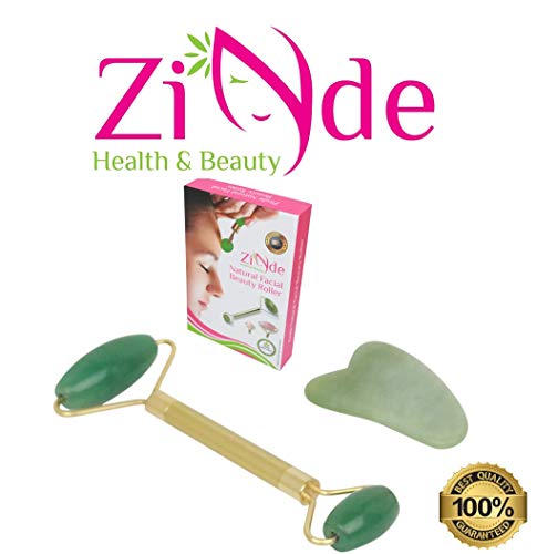 Zinde Jade Roller For Face Massage and Gua Sha Tool | Anti Aging Facial Massage Roller for Healthy Skincare | Perfect Tool To Couple With Hyaluronic Acid Face Serum and Anti Wrinkle Creams