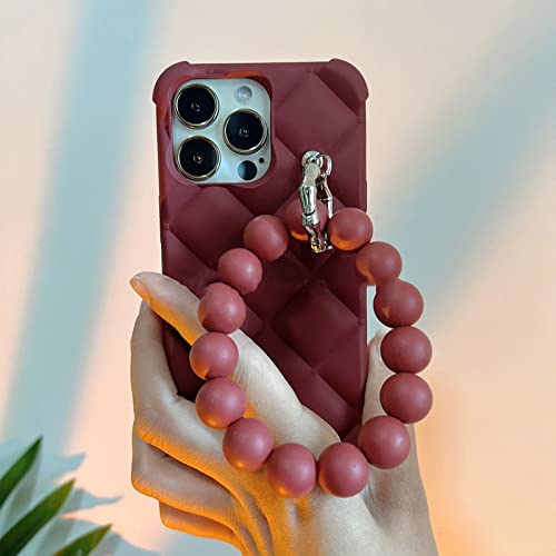 Étui souple mat luxueux avec bracelet de perles pour iPhone 14 Pro
