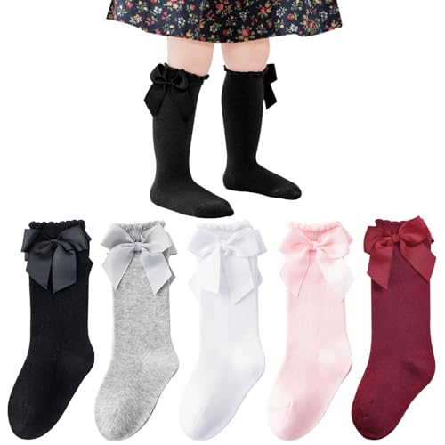 Image of Mini Angel Baby Knee High Socks - Toddler Long Cotton Tube Stockings With Bow Ruffles for Girls - Infant Dress Socks