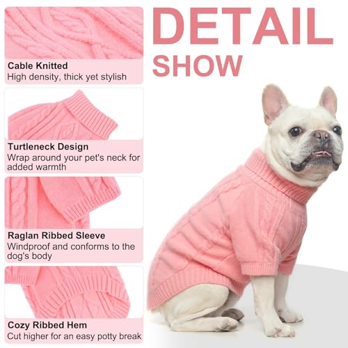 Image of BEAUTYZOO Dog Sweaters for Small Dogs, Knit Clothes with Harness Hole | Turtleneck Pullover Fall Winter Knitwear, Fuzzy Fleece Cold Weather Coat for Girl Boy Puppy, Warm Pet Sweatshirt, Pink S