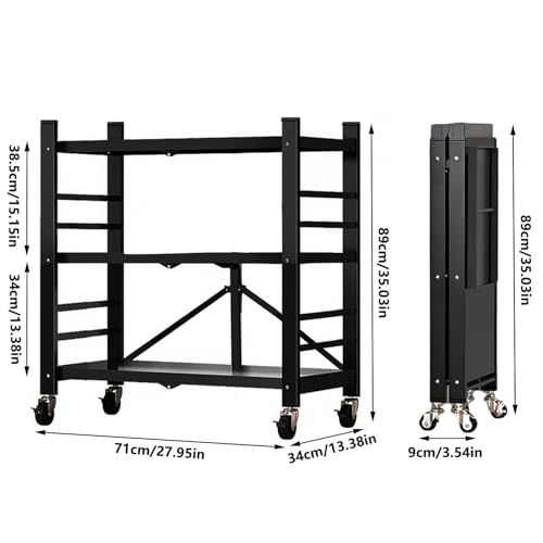 Devesanter Scaffale Da Cucina In Metallo, Pieghevole, Con Ruote, A 3 Livelli, Organizer Da Cucina, Scaffale E Carrello Mobile, Non è Necessaria Alcuna Installazione, Per Cucina, Dispensa, Ufficio - 7