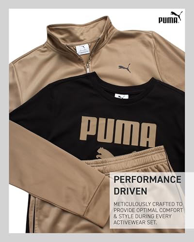 Image of PUMA Boys 3 Piece Active Tricot Jogset with T-Shirt (Sizes 8-16) | Soft Breathable Athletic Wear, Flexible Comfortable Feel, Great for School, Sports & Play, Easy Machine Wash