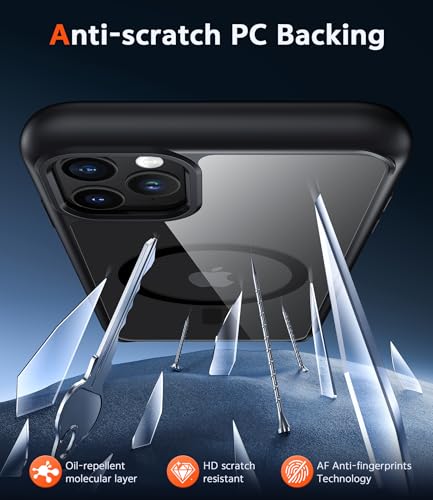 Image of FNTCASE for iPhone 11 Pro-Max Case: Clear Magnetic Phone Cases Compatible with Magsafe Slim Anti Yellowing Military Grade Drop Protection Rugged Protective Transparent Cell Phone Cover (B-Black)