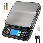 BOMATA Bilancia da cucina di grande dimensione, alta precisione di 0.1g, capacità di 5kg, con funzione percentuale, ricaricabile via USB, piatto in acciaio inossidabile, Nero
