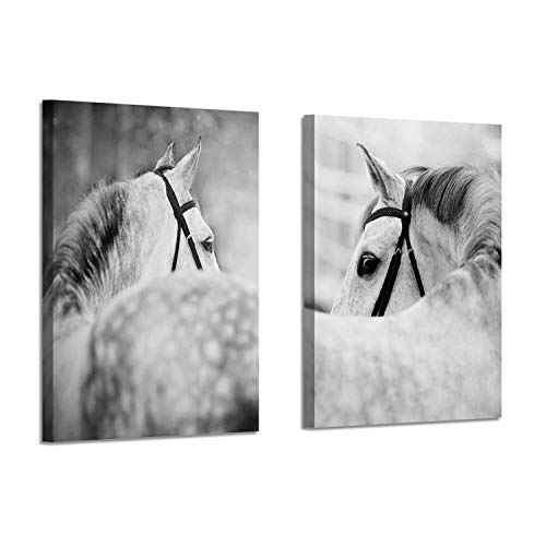 White Horse Pictures Wall Art: Equine Portrait Painting Canvas Print for Living Room