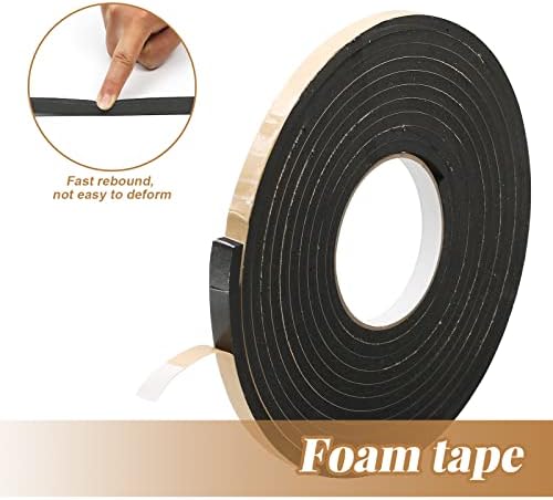 Self Adhesive Foam Tape 12mm(W)×6mm(T), 10M Total Long Weather Stripping Tape Black Soundproofing Window Draft Seal Single-Sided Draught Excluders for Door Air Conditioner (Black, 12 x 6mm)