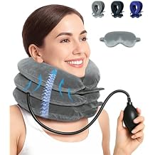 Inflatable Cervical Traction Device - Neck Support Pillow with Eye Mask, Adjustable Home Neck Stretcher for Relaxation, Portable for Home, Travel, Work