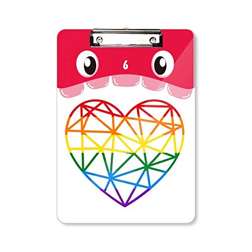 Porte-bloc A4 LGBT avec motif arc-en-ciel en cœur et pince métallique