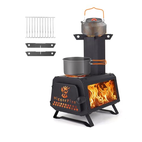 Portable Wood Burning Stove,Compact Camping Wood Stove with X-shaped Pot