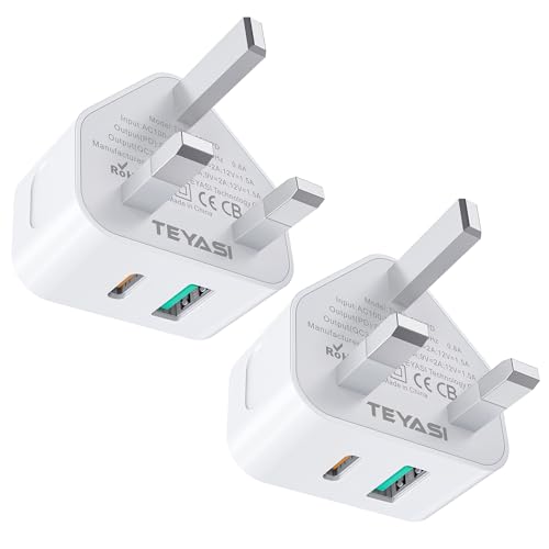 USB C Plug 2PACK 25W USB A and C Charger Plugs UK Fast Charge for iPhone Apple 17 Pro Max/17 Air 16e 16 Plus/16 Pro Max 15 14 13 12 11 SE Watch iPad Mini Air A16 Type A USBC Port Wall Charging Plug