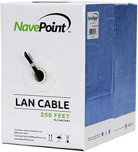 NavePoint Cat6 (CCA), 250ft, Black, Solid Bulk Ethernet Cable, 550MHz, 23AWG 4 Pair, Unshielded Twisted Pair (UTP)