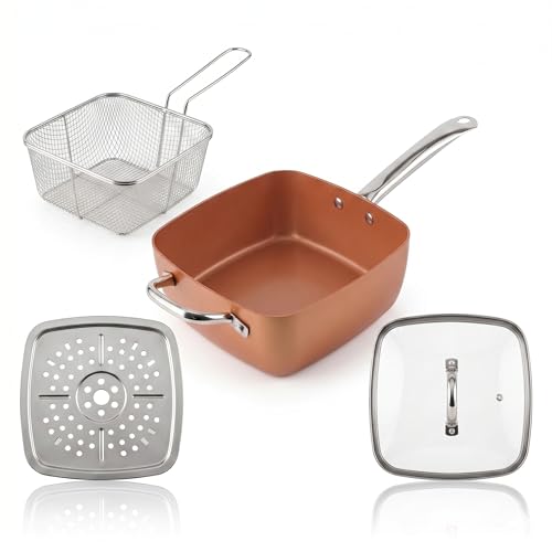 Copper Non-Stick Deep-Sided Square Pan Kit (24 cm) with Lid - Oven and Dishwasher Safe