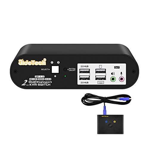 Exclusive Special JideTech Displayport 2x2 Dual Monitor KVM Switch Extended Display with USB 2.0 Hub and Audio Microphone Output, Support 4K@60Hz Resolution,Wireless Keyboard & Mouse and Hotkey Switch