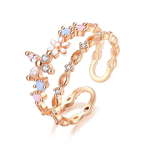 Anneau réglable pour femmes avec bague ajustable double couche fleur