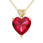 14k Gold Love Heart Gemstone Birthstone Necklaces for Women 3 Carat Heart-cut Created Birthstone Anniversary Birthday Mother's Day Pendant for Her 16+1+1 inch