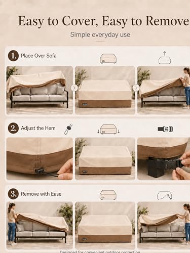 Image of ANartcle 3-Seater Patio Sofa Cover,85W x 37D x 35H Inches Outdoor Couch Cover,100% Waterproof Heavy Duty Patio Sofa Covers,Patio Furniture Covers,Beige&brown