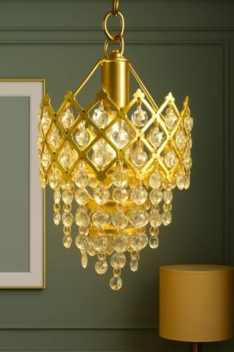 Image of SHINEFLY Modern Crystal Chandelier 40 watt Decorative Pendant Crystal Jhumar | for Home| Chandelier for Restaurant | Jhoomar for Hotel | Light Fixture (Gold Indian, 160MM)
