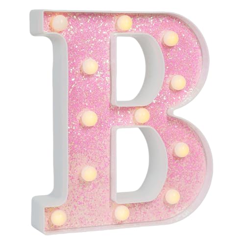 Image of Pink Glitter Marquee Light Up Letters, Battery Operated LED Letter Lights Signs for Pink Birthday Party Table Decorations, Wall Decor for Girls Bedroom, Initial Letter B with Warm White Lights