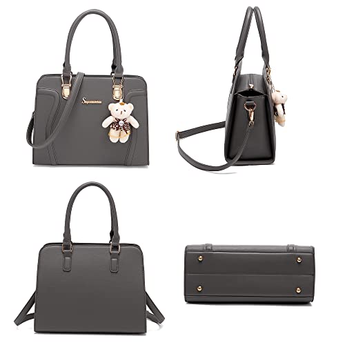 Image of Women's Fashion Handbag Tote Bag Shoulder Top Handle Satchel Purse Set 4pcs | Stylish Style,Chain Texture Design,Ample Space,Bear Doll Decoration,with a Crossbody Strap
