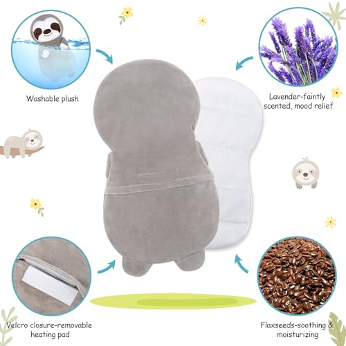 Sloth Plush Heated Pad for Pain Relief Microwave Heating Pad for Cramps Period Back Pain Relief Menstrual Heated Pads Stuffed Sloth Animal Plush for Woman Men Neck Shoulder, Lavender Scented - Image 2