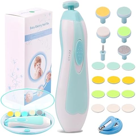 Baby Nail Trimmer Electric Nail File Baby Nail Clippers, Safe Nail Filer Grinder Kit for Newborn Infant Toddler Kids or Adults Toes Fingernails Care Trim Polish, with Led Light and 10 Grinding Heads Cover