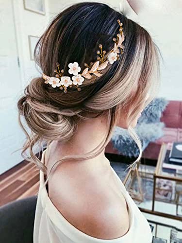 IYOU Vides de pelo Mujeres de Boda para Mujer Accesorios para el cabello Flor Rosa Novia Prom Party Diadema para el cabello para Novia y Dama de honor