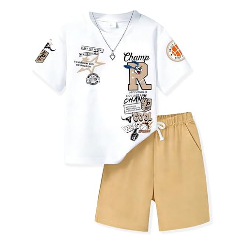 LKALPSQ Boys Summer Clothes Short Sleeve Top and Shorts 2-Piece Kids Outfits Boys Sets Size 11-12 Years Brown