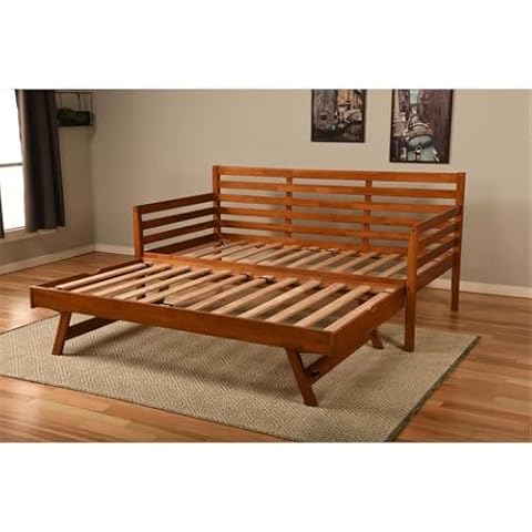Kodiak Furniture Twin to King Size Daybed with Pop Up Trundle in Wood, in Mahogany, No Box Spring Needed, Easy Assembly, Up to Weight Capacity Cover