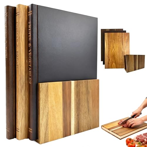 TSWCBYYLB Wooden Book Cutting Board Set of 3 with Stand Acacia Wood