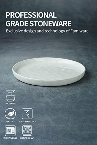 Famiware 6 Pieces Salad Plates, 8 Inch Plate Set, Scratch Resistant, Stoneware Dinnerware, Kitchen Modern Rustic Serving Dishes, White #TOP5