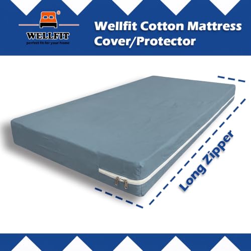 Image of WELLFIT Premium Glace Cotton 300 TC Mattress Cover /Protector for Single Size Bed with Zip /Chain /3x6 ft / 36x72x6 inch