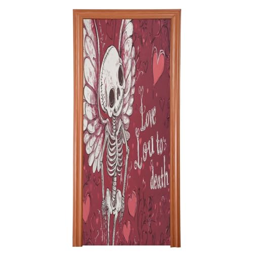 FLildon Love You to Death Skeleton Valentine's Day Door Cover Decoration, Party Accessory Porch Decor for Festive Ornament Room Door Covers 32 x 79 Inch