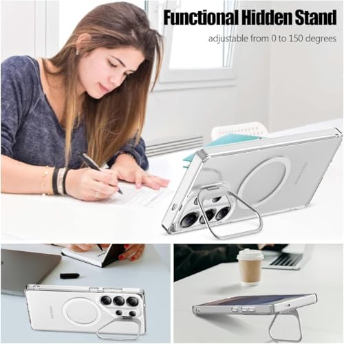 Image of DIZORO Compatible with Samsung Galaxy S26 Ultra Case, Compatible with Magsafe, Wireless Charging,with Camera Stand,Military Grade Drop Tested,Translucent Hard Back Soft Edge Back Cover (White)