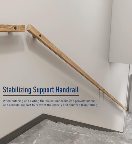 Rambarde d'escalier bois naturel haut de gamme fixation murale durable 366cm - 5